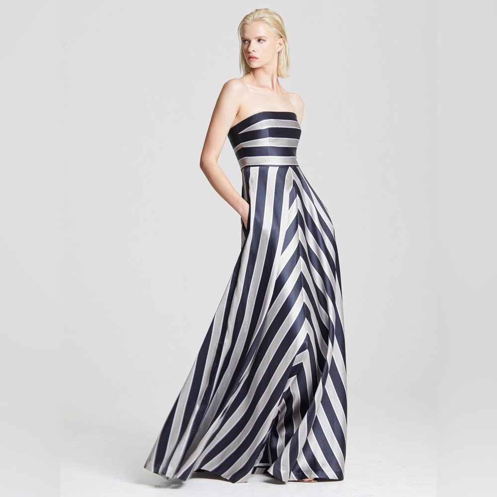 Halston Heritage Strapless Navy and White Dress
